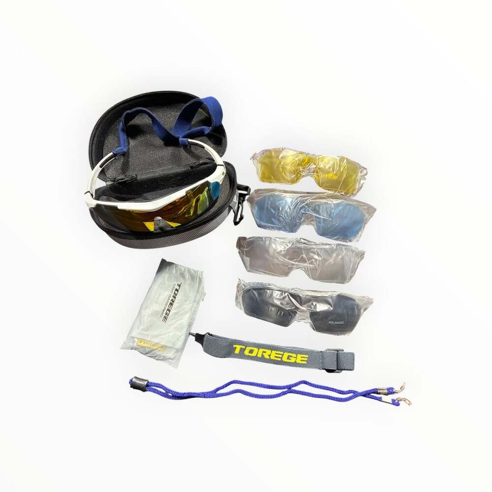 Torege Polarized Sports Sunglasses Interchangeable Lenses Kit White Case